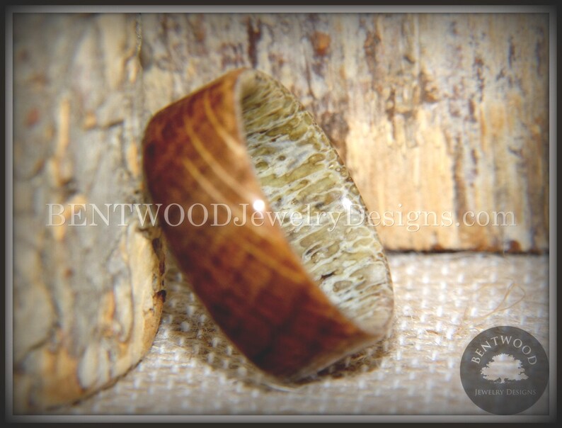 Bentwood Antler Ring - "The Whiskey Hunter" Whiskey Oak Barrel on Antler