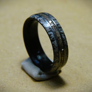 SIZE 9 - Antler Dino Bone Meteorite Silver Wire Inlay Carbon Fiber Core