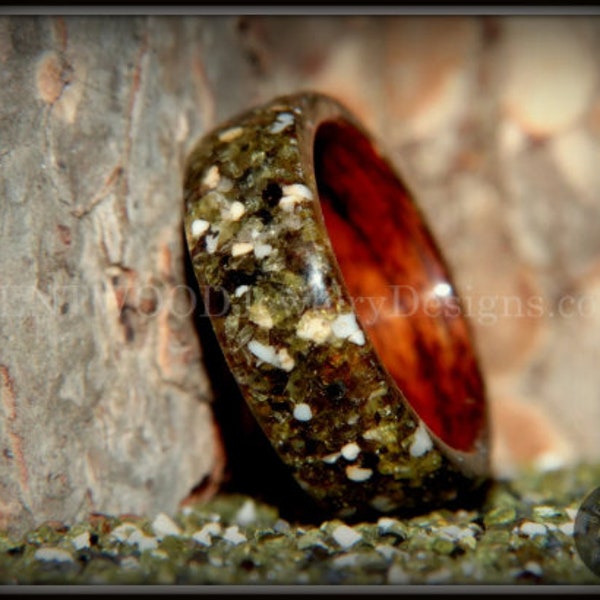 Bentwood Ring - "Makai" Rosewood Ring with Green Olivine Beach Sand