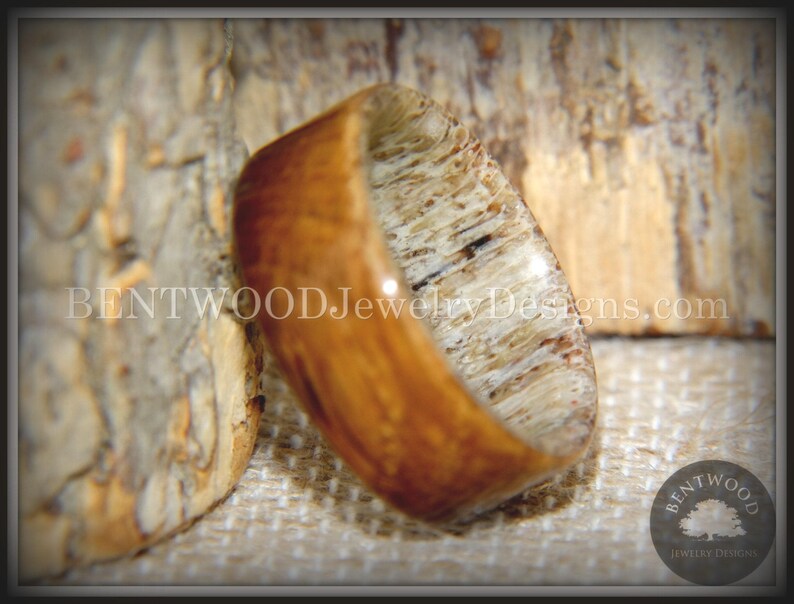 Bentwood Antler Ring - "The Whiskey Hunter" Whiskey Oak Barrel on Antler