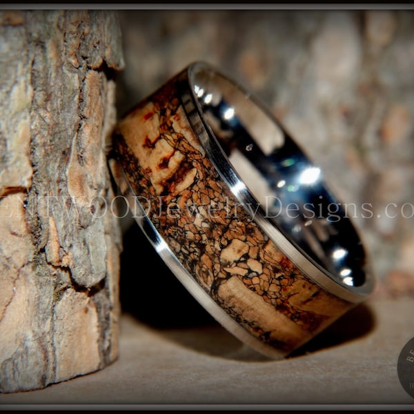 Bentwood Ring - "Figured Brown" Mediterranean Oak Burl Wood Ring with 316L Surgical Grade Stainless Steel Comfort Fit Metal Core