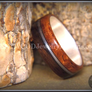 Bentwood Ring - Waterfall Bubinga and Ebony on Fine Silver Core with Guitar String Inlay