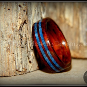 Bentwood Ring - Blue Tracks" Kingwood Double Blue Lapis Inlay Handcrafted Wood Ring