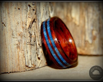 Bentwood Ring - Blue Tracks" Kingwood Double Blue Lapis Inlay Handcrafted Wood Ring