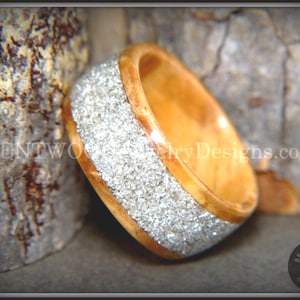 Bentwood Wood Ring using Bethlehem Olivewood with Wide Silver Glass Inlay