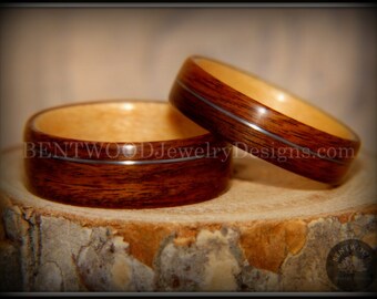 Bentwood Rings Set - Rosewood Maple Liner with Silver Wire Inlay