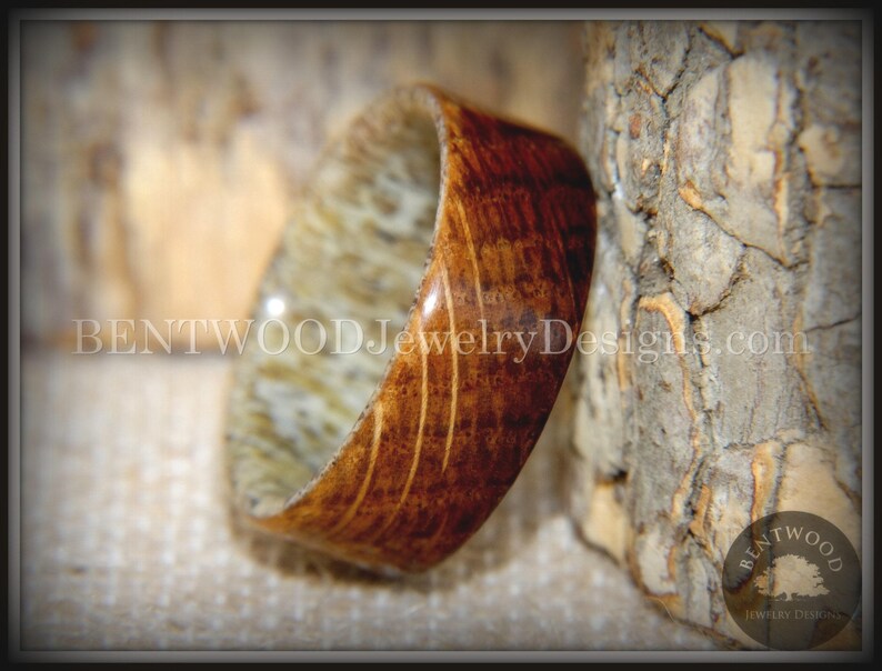 Bentwood Antler Ring - "The Whiskey Hunter" Whiskey Oak Barrel on Antler
