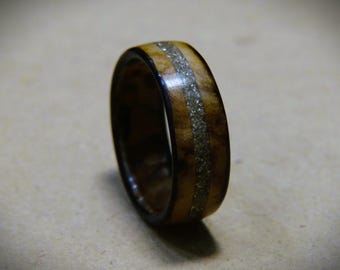 SIZE 9 - Olivewood Charred Silver Glass Inlay