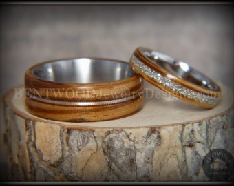 Bentwood Rings - Bethlehem Olivewood Wood Ring Set Silver Glass Inlays -  Bentwood Jewelry Designs - Custom Handcrafted Bentwood Wood Rings