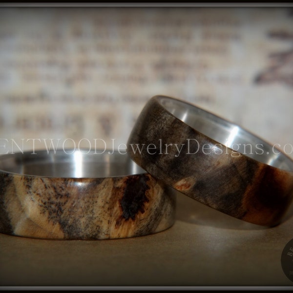 Bentwood Wood Ring Set - "Midwest" Buckeye Burl on Silver Core Classic Wood Ring Bands