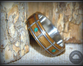Bentwood Ring - &quot;Nature Tracks&quot; Bog Oak on Titanium with Guitar String Inlays, Antler Frets and Malachite Dot Inlays