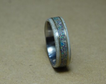 SIZE 10.5 - Antler Opal Gold Wire Inlay Stainless Steel Core