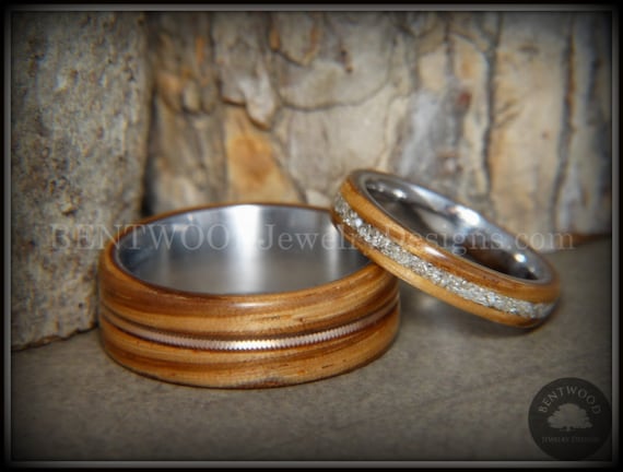 Bloodwood Inlay in Titanium Ring, Exotic Hard Wood Wedding Band , Wood rings