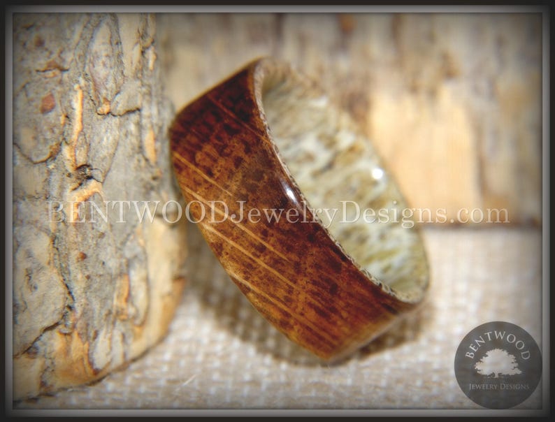 Bentwood Antler Ring - "The Whiskey Hunter" Whiskey Oak Barrel on Antler