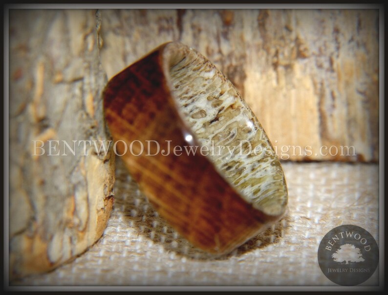 Bentwood Antler Ring - "The Whiskey Hunter" Whiskey Oak Barrel on Antler