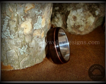 Bentwood Wood Ring - "Minimalist" Ebony Wooden Ring Fine Silver Core Copper Inlay - custom handcrafted steam bent wood rings