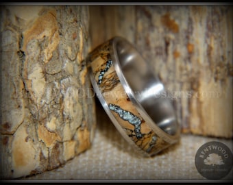 Bentwood Ring - "Figured Brown Sleeping Beauty" Mediterranean Oak Burl Wood Ring with Sleeping Beauty Turquoise Stainless Steel