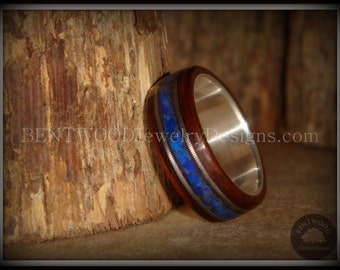 Bentwood Ring - "Tracks" Light Ebony Wood Ring on Fine Silver Core, Blue Lapis and Double Guitar String Inlay