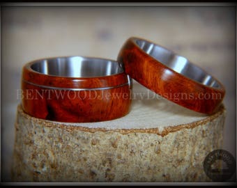 Bentwood Rings - Amboyna Burl Wooden Rings with Stainless Steel Inlay on Surgical Steel Cores
