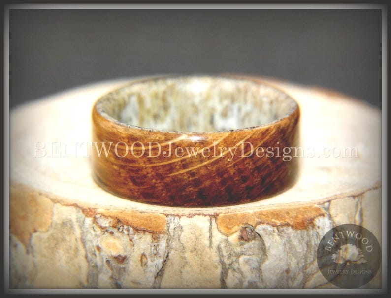 Bentwood Antler Ring - "The Whiskey Hunter" Whiskey Oak Barrel on Antler