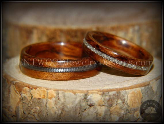 Bentwood Rings Bubinga Wooden Rings With Electric Guitar String Inlay and  Silver Glass Inlay 