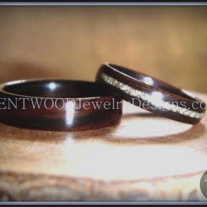 Bentwood Rings - &quot;Classic Couple&quot; Macassar Ebony Wood Rings with Glass Inlay