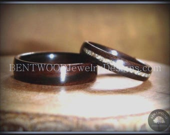 Bentwood Rings - &quot;Classic Couple&quot; Macassar Ebony Wood Rings with Glass Inlay