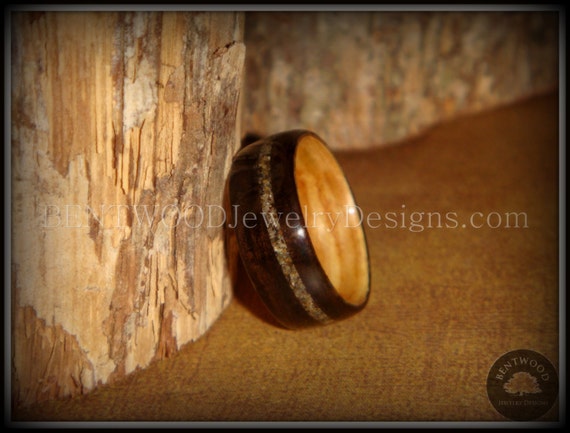 Bentwood Rings - Bethlehem Olivewood Wood Ring Set Silver Glass Inlays -  Bentwood Jewelry Designs - Custom Handcrafted Bentwood Wood Rings