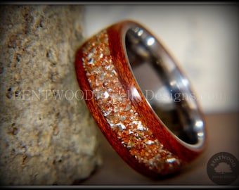 Handcrafted Padauk Bentwood Ring: Amber, Bronze & Silver Inlay