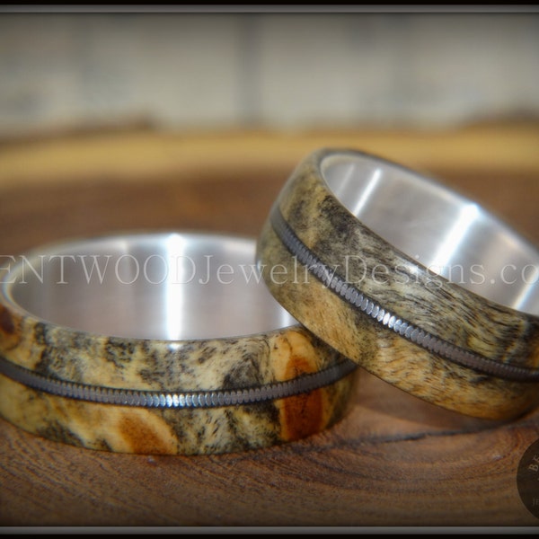 Bentwood Rings - "California" Buckeye Burl Rings on Silver Core with Electric Guitar String Inlay