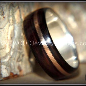Ebony Bentwood Ring: Fine Silver Core, Bronze Guitar String Inlay