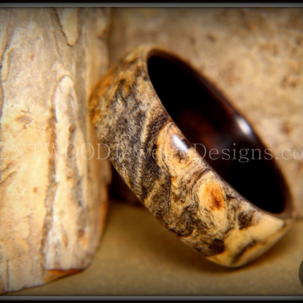 Bentwood Ring - Buckeye Burl on Ebony wood ring handmade using my bentwood and finishing process for a durable and beautiful wood ring.