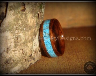 Bentwood Ring using East Indian Rosewood with Sleeping Beauty Turquoise Inlay - Handcrafted custom wood ring