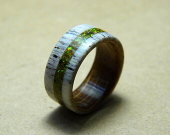 SIZE 9.5 - Antler Opal Inlay Whiskey Oak Core Ring