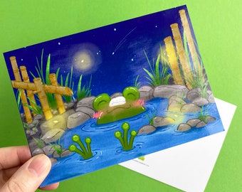 hot spring bath frog postcard | 4 x 6 inch japanese onsen bath