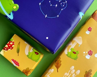 Mushrooms and Frogs gift wrapping paper | 50 x 70 cm