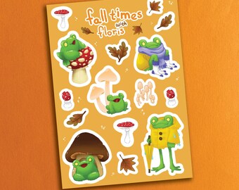 Fall times Frog sticker sheet | planner stickers A6 / 4x6" mushrooms and frogs