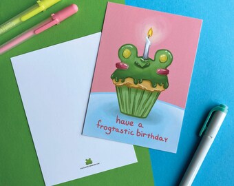 Cupcake Frog birthday | postcard greeting card muffin party celebration anniversary candle