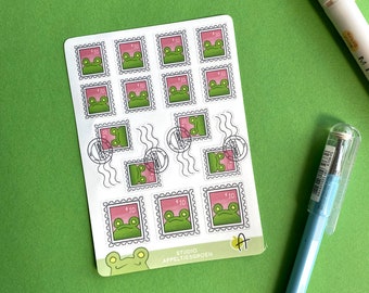 Stamp and mail Frogs sticker sheet | stamps with frogs stickers journaling bullet journal