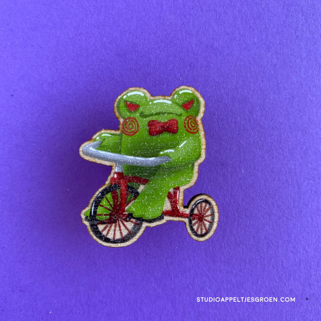 Scary Tricycle Frog Wood Pin 40 Mm Pin Halloween Frog Lover Etsy