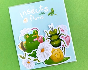 Insekten Frösche Frühling Sticker Pack | Biene Frosch Blumen Schnecke Frühlingszeit Aufkleber