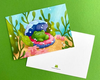 Oyster Snuggles frog postcard | 4 x 6 inch postcard