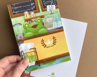 Barista Frosch Postkarte | Mini-Kunstdruck im A6-Format (105 x 148,5 mm, 4 x 6 inches)