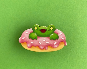 Donut Frog wood pin | 40mm pin for on frog bags