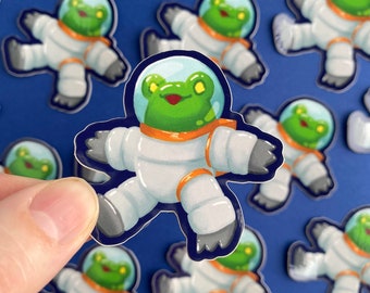 Weltraum Astronaut Frosch | Vinyl-Aufkleber | ca. 3 x 3 Zoll | Perfekt für auf Wasserflaschen