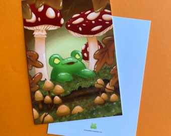 Mushrooms and Frogs | Floris the Frog | postcard 4 x 6 inch | amanita fungus