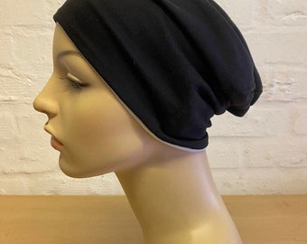 Reversible slouch beanie, black and white Chemo Sleep Cap Hat for Women, Sleeping Beret Cap Women Hair Loss Hair Cover, Chemo Cap, gift