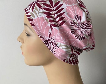 Soft cancer headwear, Soft chemo cap, Pink floral Chemo Sleep Cap, Hat for woman suffering hair loss, Chemo Cap, Sleep Cap, Cancer Hat.