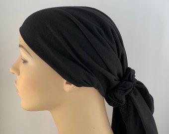 Black Chemo Headscarf for Women, Hair Loss Covering for long hair, Chemo Hat, Soft Cotton Lycra Hat, cancer Gift, hospital treatment