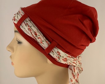 Cranberry cancer Turban with removable Scarf, Cancer Hat, Chemo patient head covering, cancer gift, chemo care package, breast cancer